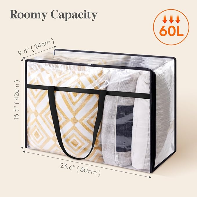 Lifewit 60L Clear Clothes Storage Bags,Plastic Foldable Blanket Storage Bag | 8 Pack Vinyl Foldable Moving Bags with Zipper, Closet Organizers and Storage Containers for Bedding, Duvet, Comforter - Image 4