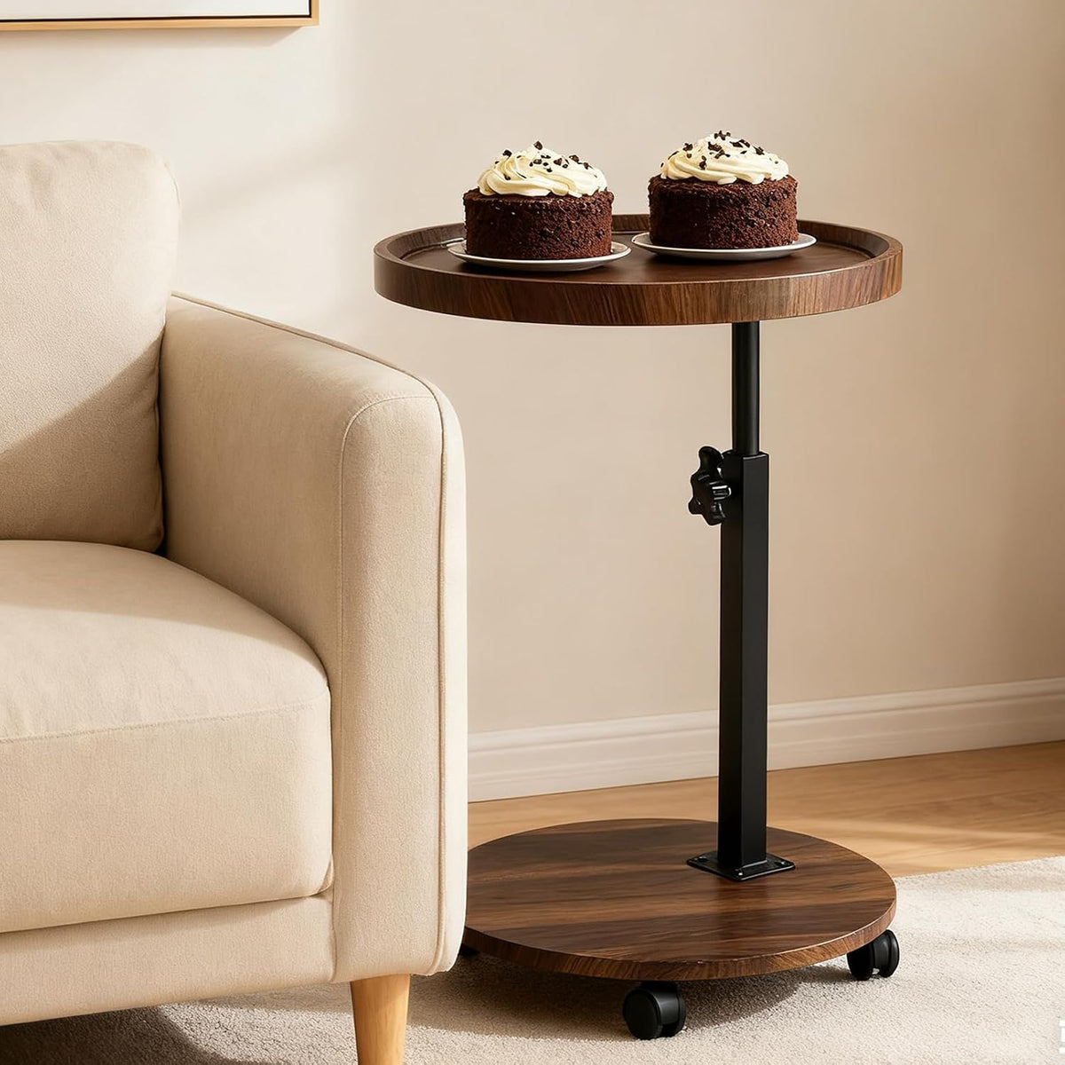 C Table End Table Adjustable Height, Couch Tables That slide under for Small Spaces, 360°Swivel TV Tray Table, C Shaped Side Tables Living Room and Bedroom for Sofa, Bed, Chair, Snack (Walnut Brown) - Image 8