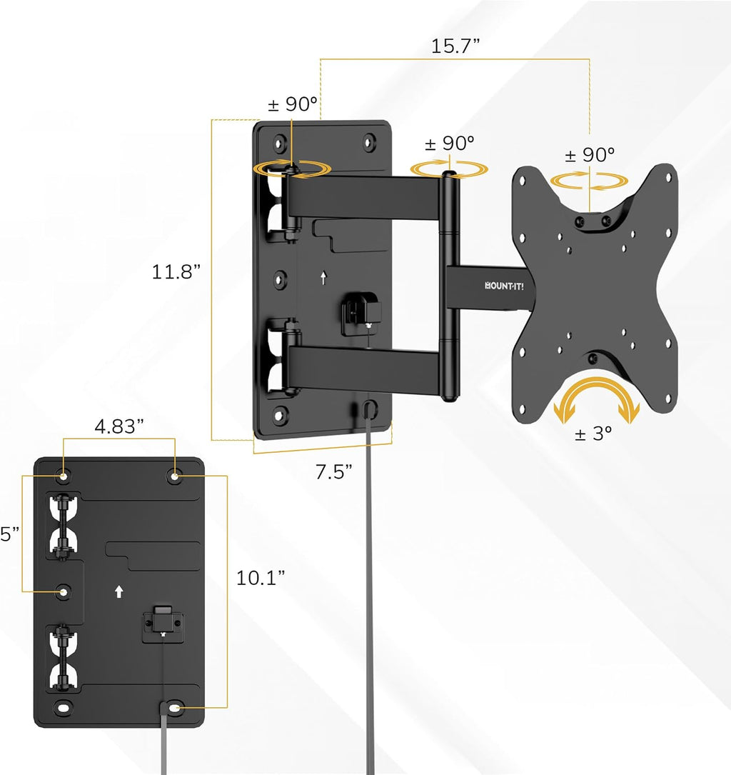 Mount-It! Lockable RV TV Mount for 23-43 Inch TVs, Full Motion Swivel Tilt Wall Mount for Camper, Travel Trailer, Motorhome, Truck & Boat, Quick Release Locking Arm, VESA 75x75-200x200mm, 77 lb - Image 8