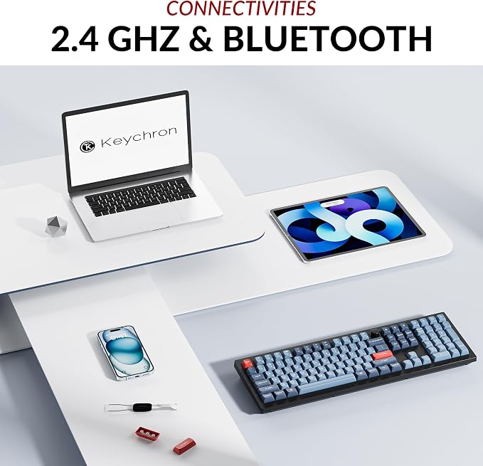 Keychron V6 Max Wireless QMK Mechanical Keyboard 2.4 GHz & Bluetooth | Full-Size Layout Custom with Hot-swappable Silent Red RGB Backlight Compatible with Mac Windows Linux - Black - Image 3
