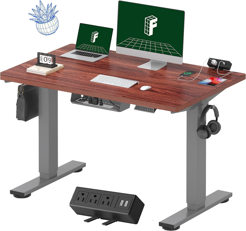 FLEXISPOT EN2 48"x30" Standing Desk with Power Strip Bundle, Mahogany by FLEXISPOT
