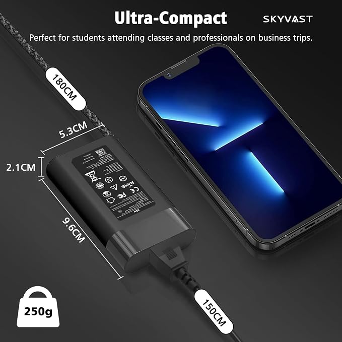 Slim 65W USB-C Laptop Charger Compatible with HP EliteBook 840 830 850 640 650 G7 G8 G9 G10,ProBook 440 450 G8 G9,Spectre Chromebook x360,Durable Braided Type C Travel AC Adapter Power Supply - Image 5