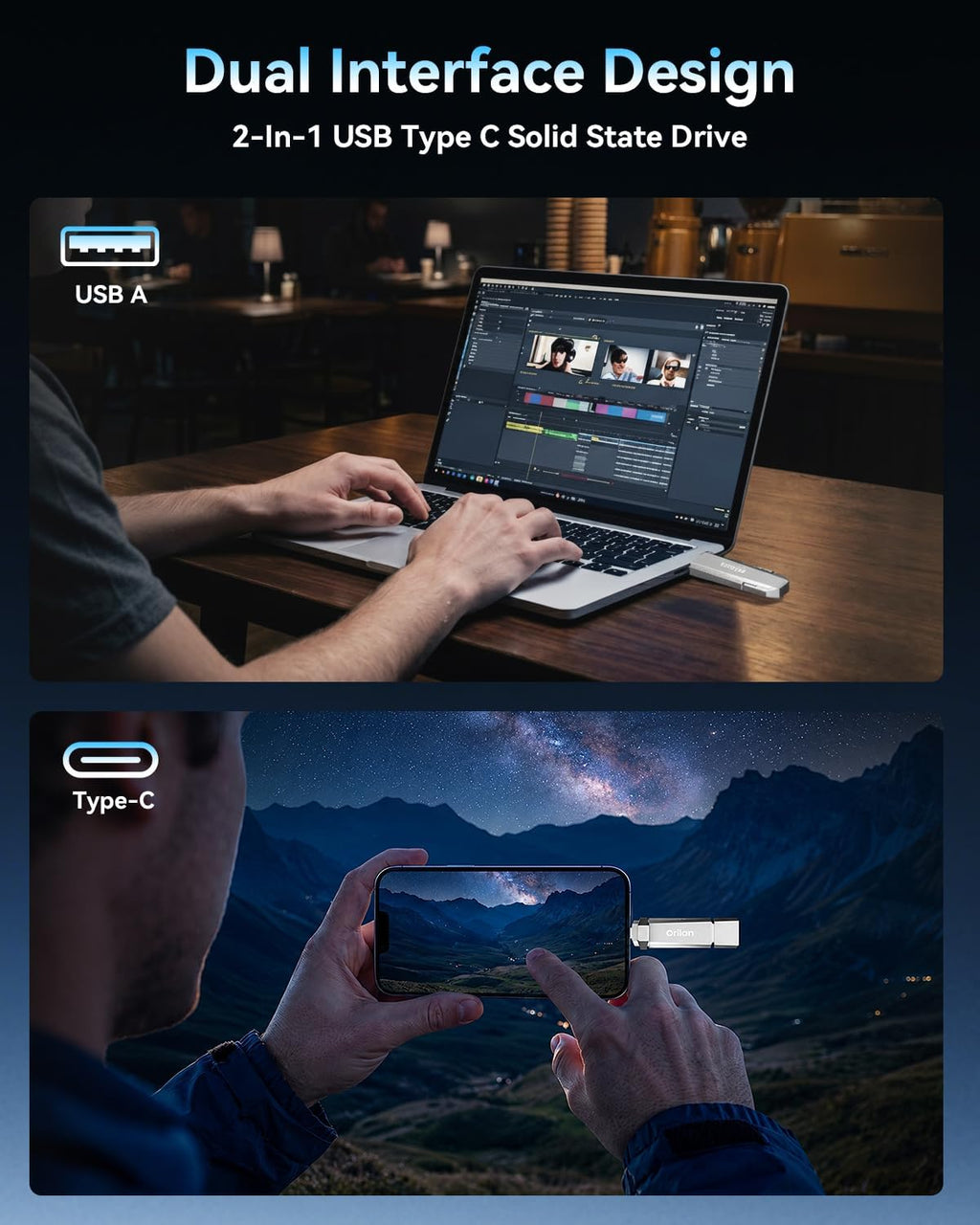 512GB External SSD USB Solid State Drive up to 1000MB/s Dual USB C+A 3. 2 Thumb Drive - Image 3