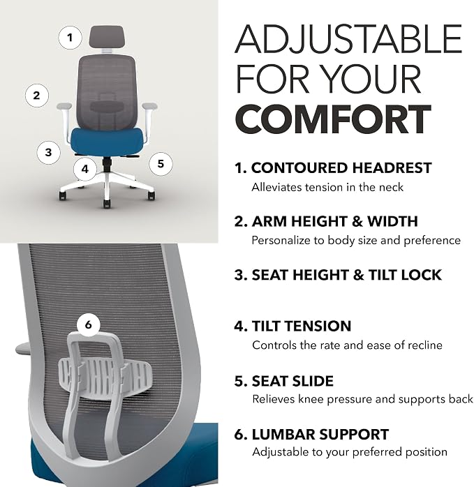 HON Altern Ergonomic Office Chair, Office Desk Computer Chair, Peacock | Mesh desk chair with lumbar support, headrest, seat slide, adjustable arms, computer chair for home office productivity - Image 3