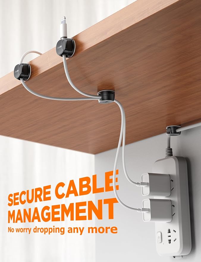 16Pack Cord Organizer [Dual Spring & Clasp, Max Secure] Cable Clips - Chfeila Cord Holder, Desk Cable Management, Adhesive Phone Charging Wire Holder for Nightstand/Car/Wall, Office Accessory - Black - Image 5