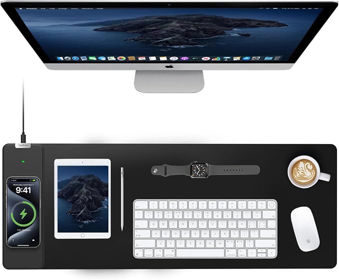 TopMade Wireless Charging Mouse Pad, Gaming Mousepad with Ultra-Smooth Surface, Non-Slip Base, Waterproof Computer Desk Pad, 31.5"x11.81" XL Large Desk Mat for MacBook, PC, Laptop by TopmadeProduct-Ordernow