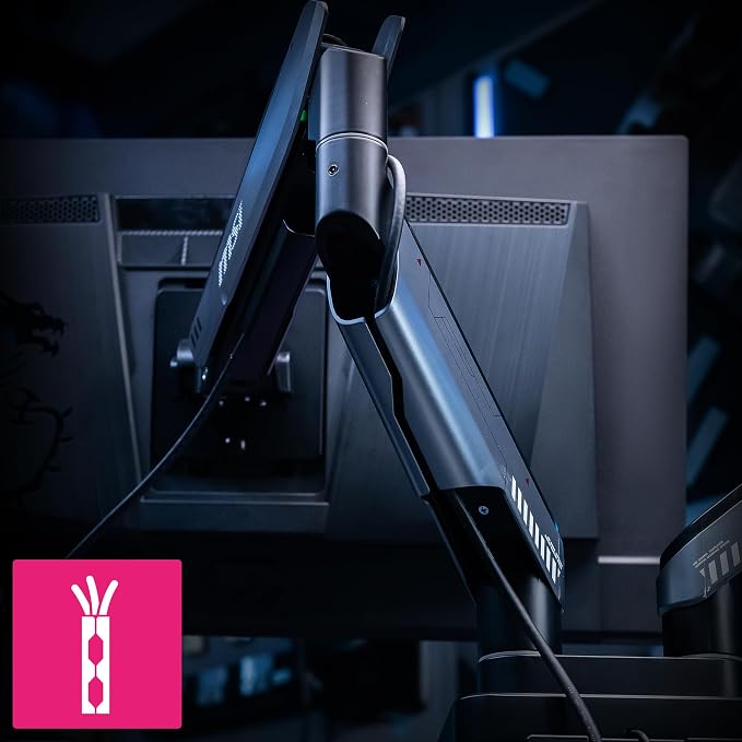 MSI MPG MT201DR V2-Premium RGB Dual Monitor Stand Arms,17-35" Support,VESA Compatible,Adjustable Heavy Duty Gas Spring Mount,44 lbs per Screen Capacity,Clamp&Grommet,Quick Release Plate-Gray - Image 6