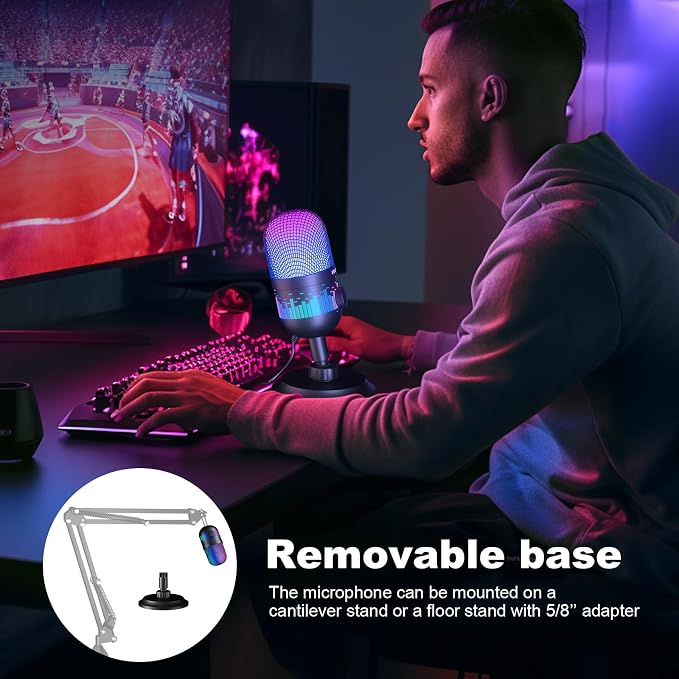 USB Gaming Microphone, Condenser Microphone for PC/MAC/PS4/PS5/Phone-Cardioid Mic with RGB Lighting - Image 7