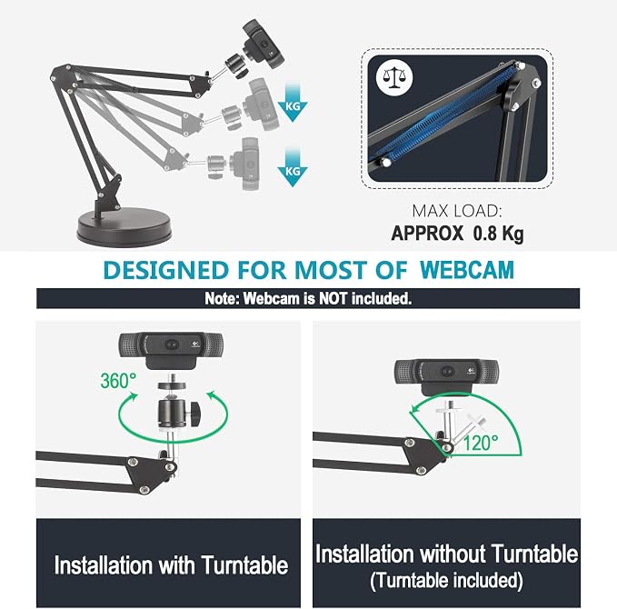 Webcam Stand,Camera Mount 22 Inch Suspension Boom Scissor Arm Stand,for Webcam C925e C922x C922 C930e C930 C920 C615,Hero 8/7/6/5,Ultra/Pro/Pro 2/Pro 3/Brio 4K,DSLR Camera - Image 3