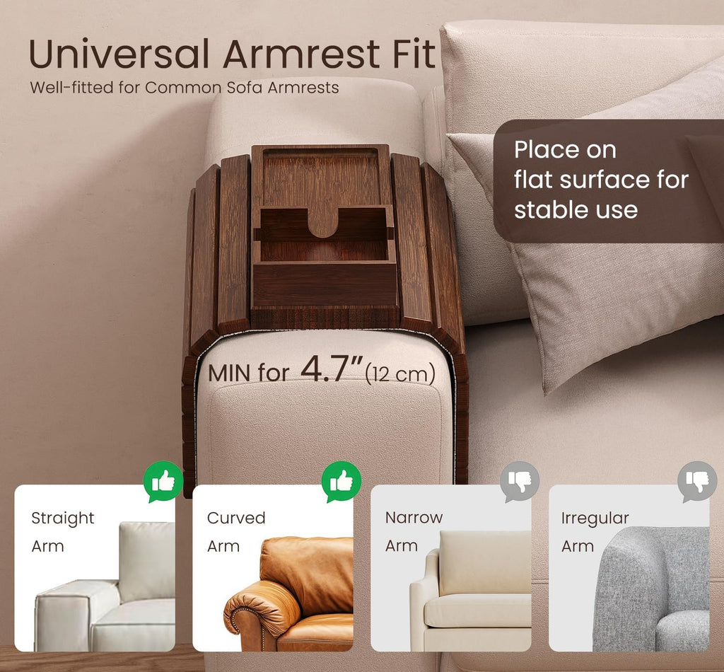 Fibogollo Bamboo Foldable Sofa Arm Tray with Square Cup Holder（Brown） - Image 3