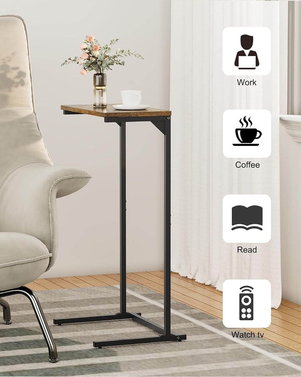 TUTOTAK C Shaped End Table Set of 2, 28.7 inch Tall Couch Small Side Table - Image 4