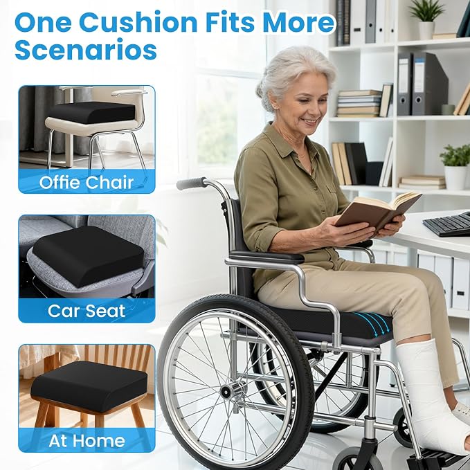 Wheelchair Seat Cushion Cooling Gel Memory Foam Chair Cushion | Pressure Relief, Slope-Edge Design, Coccyx Support for Tailbone Pain, Non-Slip, for Wheelchairs, Office Chairs & Car Seats - Image 4