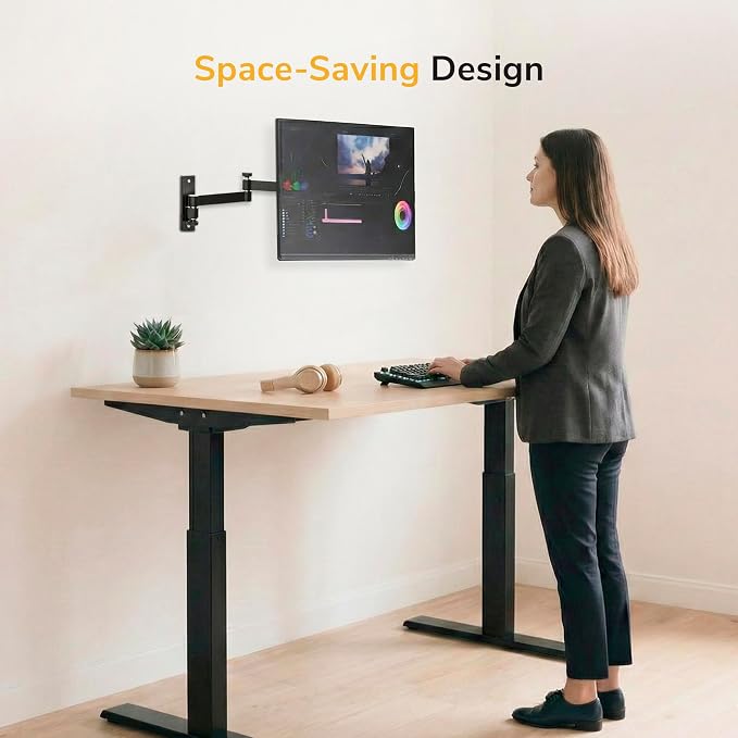 Mount-It! Full Motion Computer Monitor Wall Mount – Adjustable Arm for Home Office, Gaming, Workstations – Fits 19–32” Screens, VESA 75x75 & 100x100, Tilt Swivel Rotate, 33 lb, Single Stud Install - Image 9