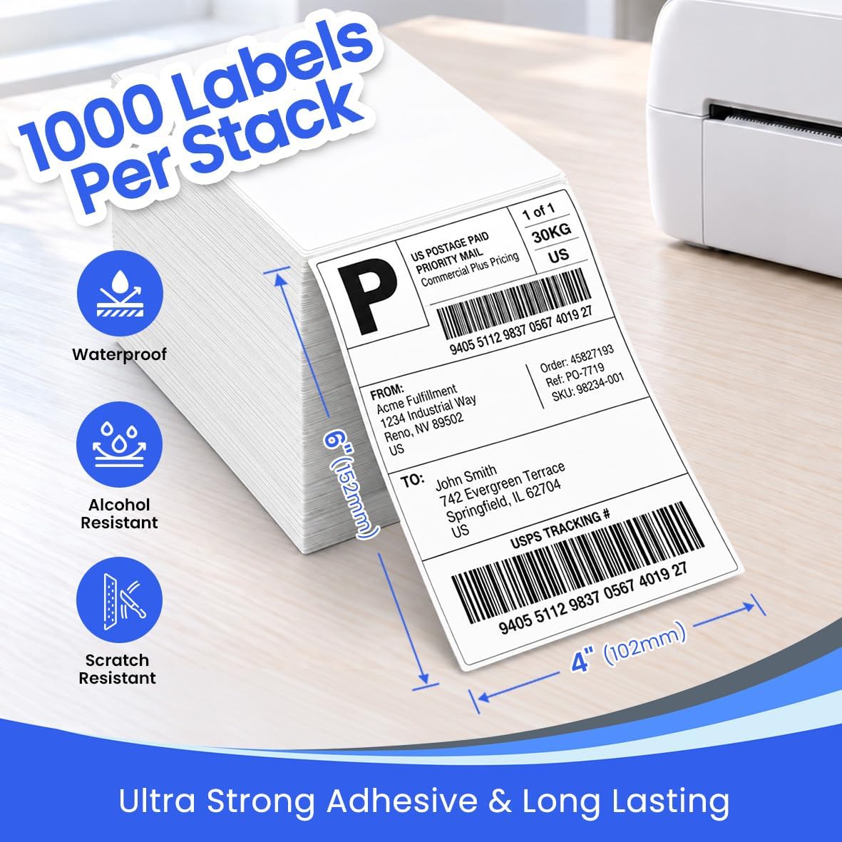 4x6 Fanfold Thermal Shipping Labels, BPA & BPS Free,1000 Labels - Image 2