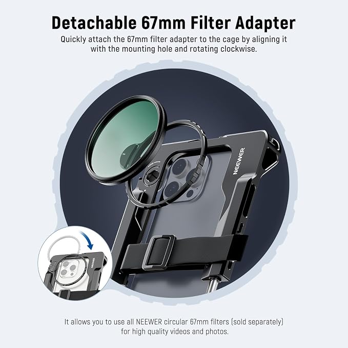 NEEWER Universal Smartphone Video Rig with Handles 67mm Filter Adapter Anti Drop Cold Shoe Compatible with DJI Mic iPhone Samsung Galaxy Android, Phone Cage Stabilizer for Video Recording, PA017 | Anti Drop Cold Shoe Compatible with DJI Mic iPhone Sams... - Image 4