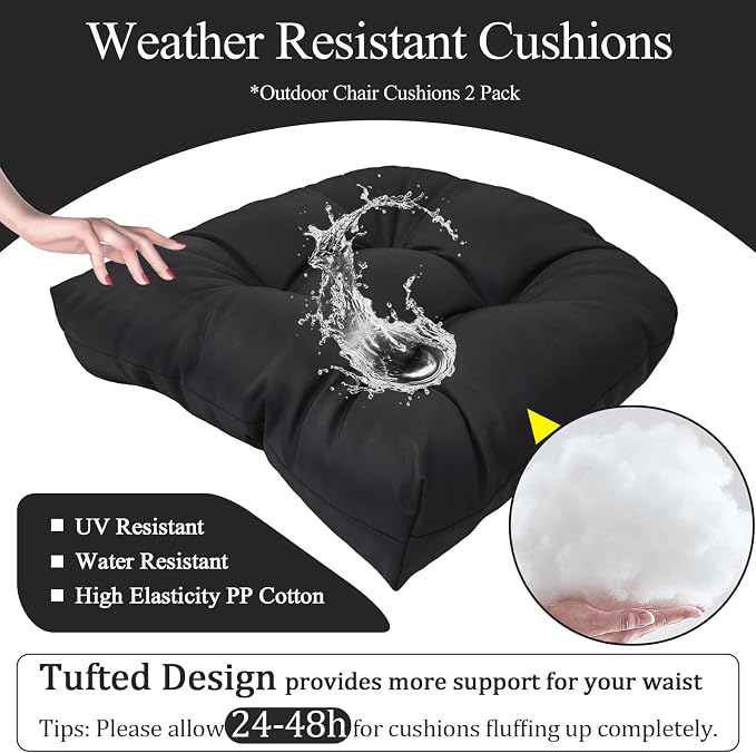 MTMR Outdoor Chair Cushions Set of 2, Patio Furniture Seat Pads, Waterproof | 2Pcs , waterproof cover, PP cotton, u-shaped, no-fading, thick patio seat pads for outdoor wicker furniture in yard, 19x19x4 - Image 4