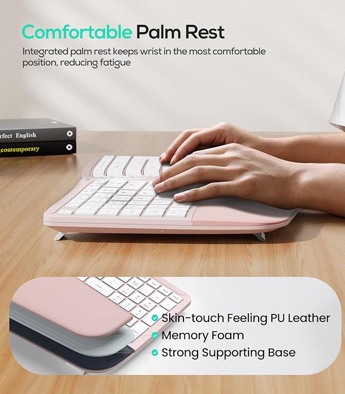 Nulea RT07B Wireless Ergonomic Keyboard - Split Keyboard, Wrist Rest, Natural Typing, Bluetooth and USB Connectivity, USB-C Rechargeable,Compatible with Windows Mac (Silver White) - Image 4