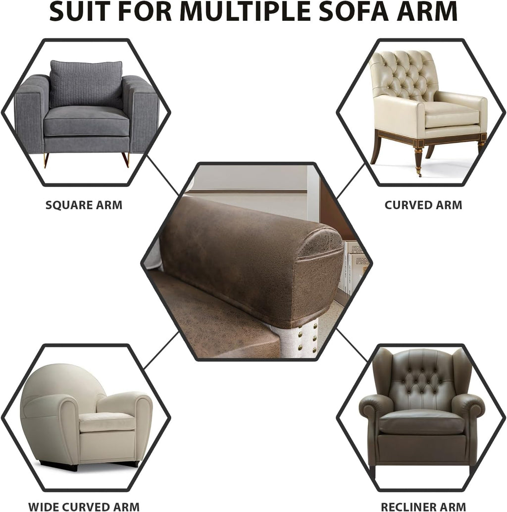 Leather Look Couch Arm Covers Set of 2 Armrest Covers for Sofa Chair Arm Protectors Stretch Armchair Slipcovers with Pockets Washable Spandex Fabric (Large, Brown) - Image 6