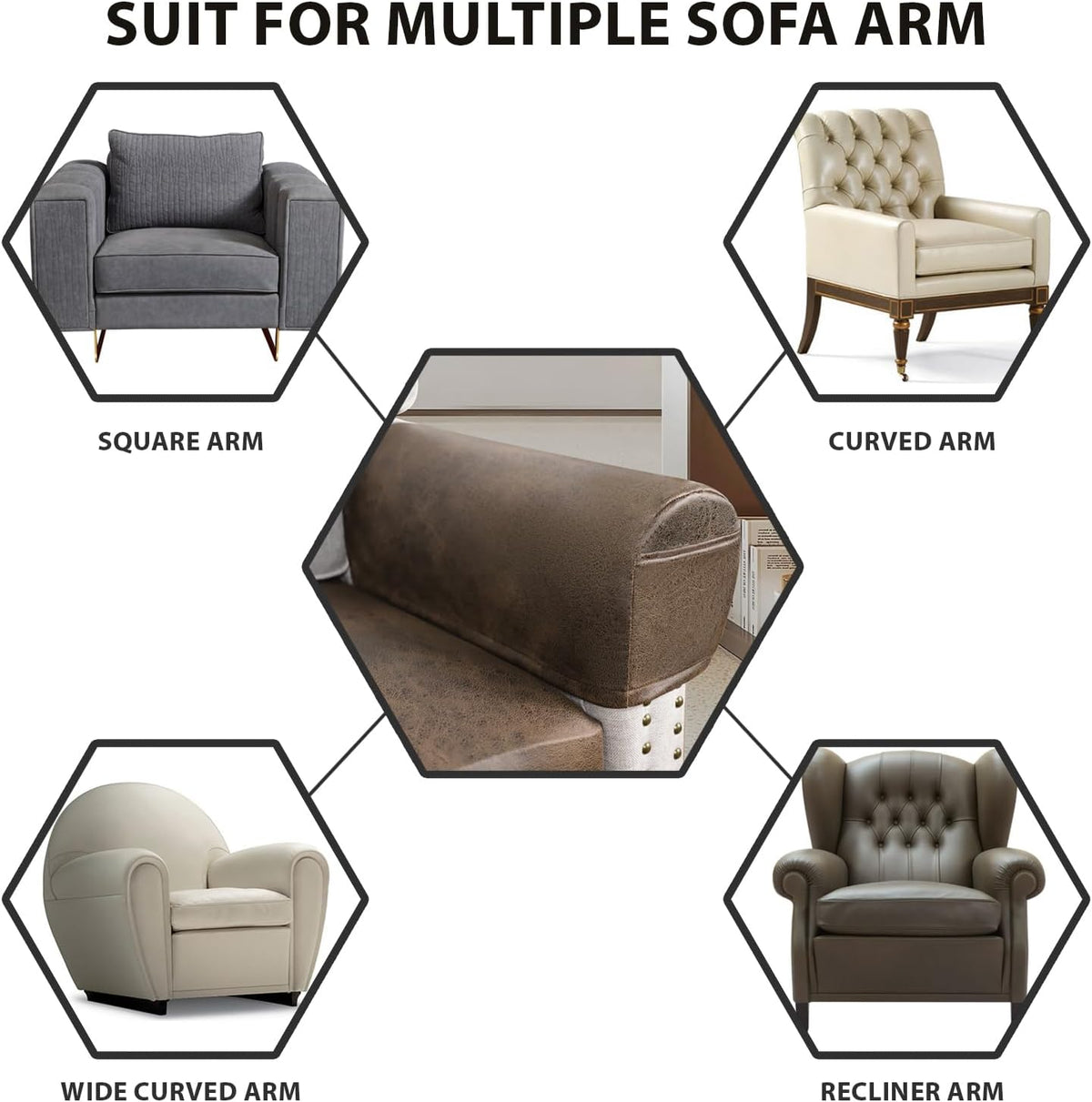 Leather Look Couch Arm Covers Set of 2 Armrest Covers for Sofa Chair Arm Protectors Stretch Armchair Slipcovers with Pockets Washable Spandex Fabric (Large, Brown) - Image 6