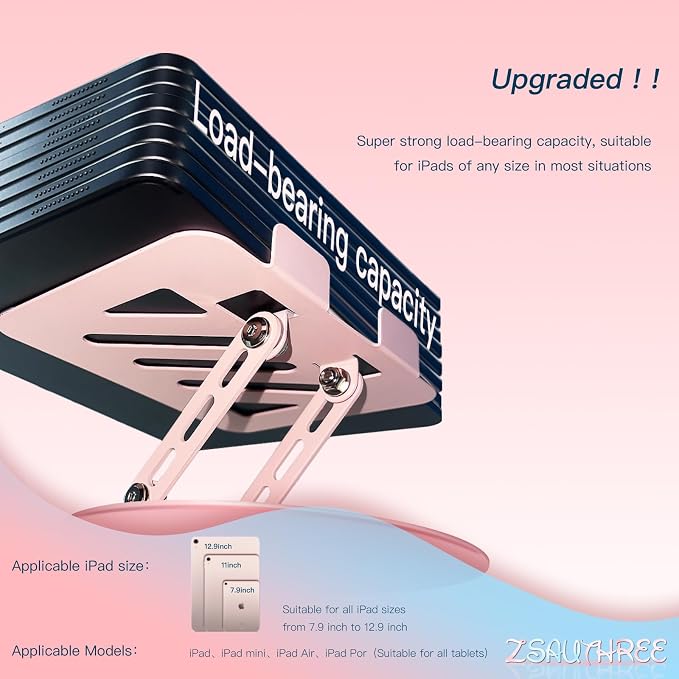 360° Rotating Tablet Stand - Pink |Adjustable Dual Rotary Shaft,Folding Design | Fits iPads & Tablets Up to 13" | Ideal for Work,Painting,Office,Travel,Home - Image 5