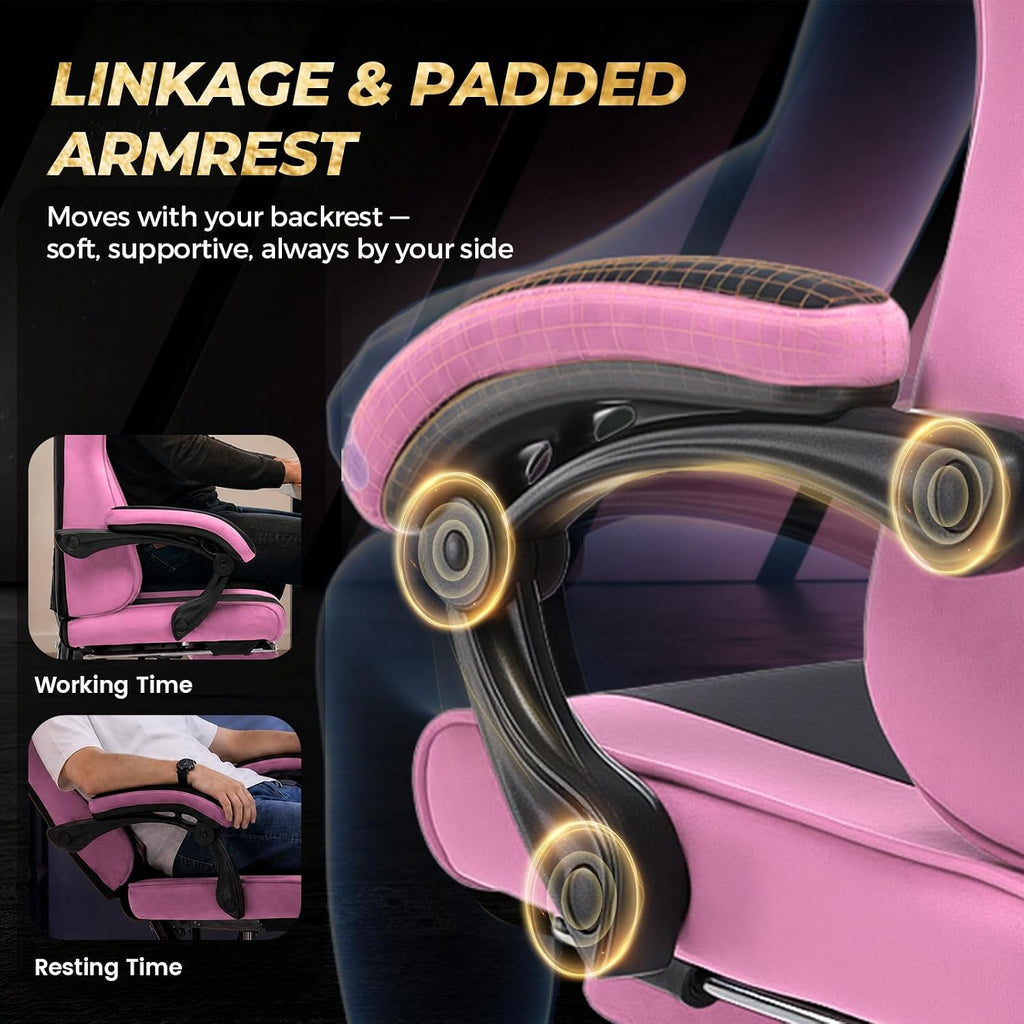 GTPLAYER Video Gaming Chair Fabric, Ergonomic Computer Chair with Footrest and Pocket Spring Cushion, Height Adjustable Video Gamer Chair with Lumbar Support for Adults, Pink - Image 5