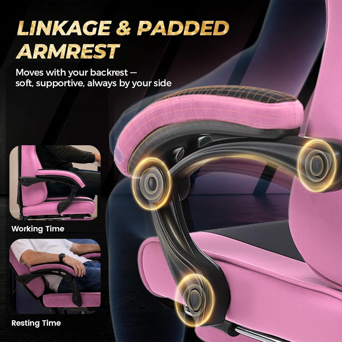 GTPLAYER Video Gaming Chair Fabric, Ergonomic Computer Chair with Footrest and Pocket Spring Cushion, Height Adjustable Video Gamer Chair with Lumbar Support for Adults, Pink - Image 5