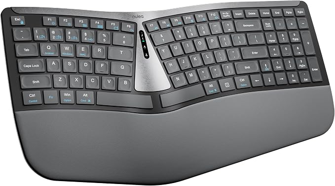 Nulea RT07B Wireless Ergonomic Keyboard - Split Keyboard, Wrist Rest, Natural Typing, Bluetooth and USB Connectivity, USB-C Rechargeable,Compatible with Windows Mac (Silver White) by Nulea