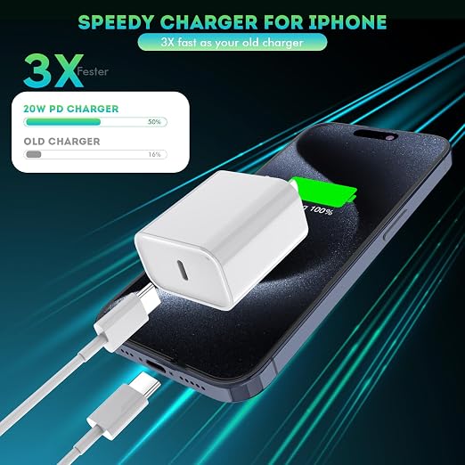 iPhone 16 15 Charger Fast Charging,6FT Type C to USB C Cable Cord,20W USB C | Charging Block for Apple iPhone 17/16/16 Plus/iPhone 15 Plus/15Pro Max,iPad Pro 12.9/11 inch/Air/Mini,Wall Plug Power Adapter - Image 2