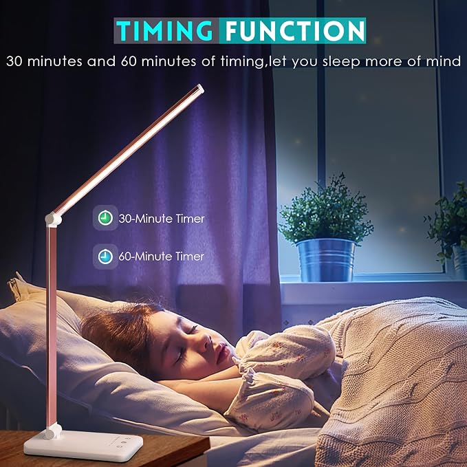 Desk Lamp, LED Desk Light with 10 Brightness Levels, 5 Color Temperatures, USB Power, Foldable Dimmable Table Lamp, Timer & Memory, Touch Control, Eye Caring Lamp for Reading Work Study Nail - Image 7
