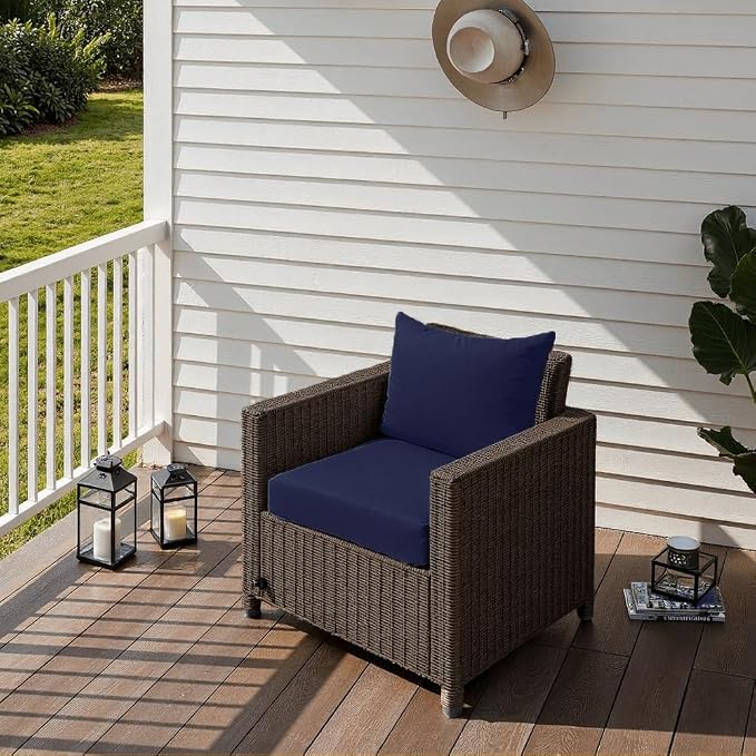 PatioGlow Outdoor Seat Cushion Set 22 x 22 x 4 Inch, Waterproof & Fade Resistant Patio Furniture Cushions with Removable Cover and Ties, Thick Deep Seating Pads for Outside Chair Sofa Couch, Dark Blue - Image 5