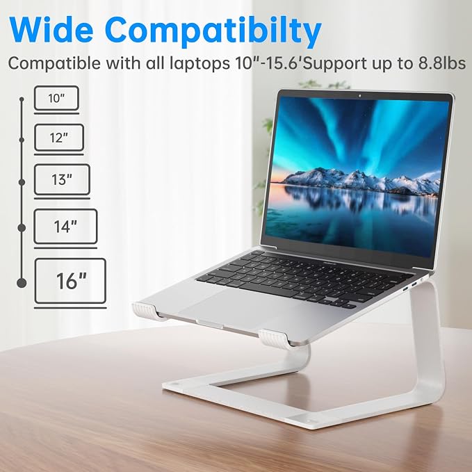 GleYo Laptop Stand for Desk Portable Computer Riser Metal Notebook Holder Printer Stand Office Desk Accessories Compatible with MacBook Air, Pro, Dell, HP, Lenovo and All 10-16" Laptops, Silver - Image 3