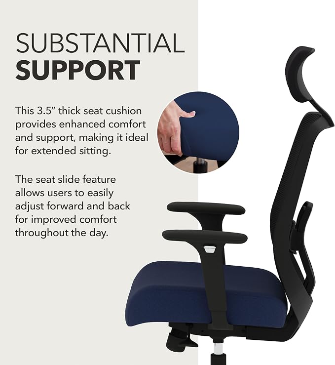 HON Altern Ergonomic Office Chair, Office Desk Computer Chair, Indigo | Mesh desk chair with lumbar support, headrest, seat slide, adjustable arms, computer chair for home office productivity - Image 4