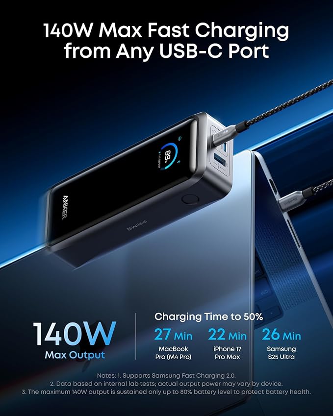 Anker Prime Power Bank, 26,250mAh 300W Fast Charging | 3-Port Portable Charger, Two-Way Charging, TSA-Approved, App Control, for MacBook, iPhone 17 / 16 Series (Base Not Included) - Image 3