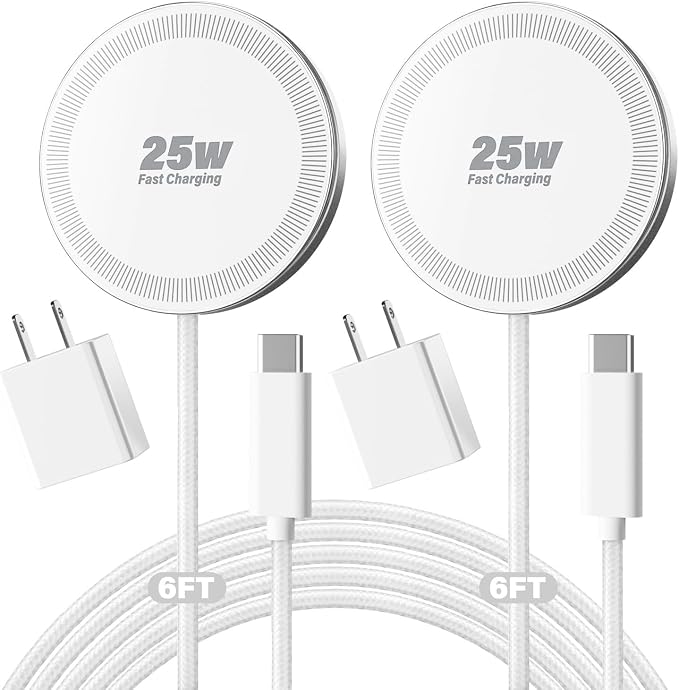 25W Magnetic Wireless Charger, 6FT Fast Charging Pad Wireless Charge for iPhone 17 16 /AirPods3/2/Pro/for Galaxy S26 Ultra/Pixel 10 Series, Portable Charger for Desk& Travel(2Pack,White) by WAYLITEWirelessCharger