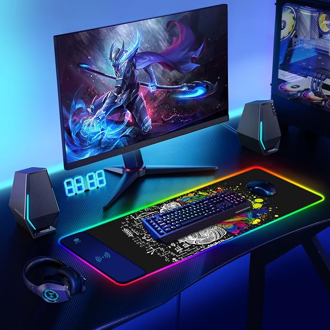 ToLuLu RGB Gaming Wireless Charging Mouse Pad, 7.5/10/15W 10 Light Modes LED Mouse Pad Computer Keyboard Mat Mousepad, 800x300x4MM Extended Large Desk Mat for Gaming, MacBook, Laptop, PC, Human Brain - Image 7