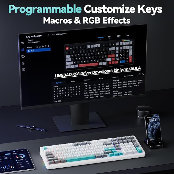 LINGBAO K98 96% Mechanical Creamy Wireless Gaming Keyboard With Number Pad | BT5.0/2.4G/USB-C, Gasket Custom Hot-Swappable Keyboard, 10000mAh Battery, RGB Backlit, Creamy Sound for Windows Mac PC Gamers - Image 8