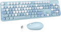 UBOTIE Colorful Wireless Keyboard and Mouse Combo (Blue-Colorful) | Retro Typewriter Floating Full-Sized Keys Computer Keyboard with Optical Mouse, 2.4GHz USB Connection for Windows Mac by UBOTIE