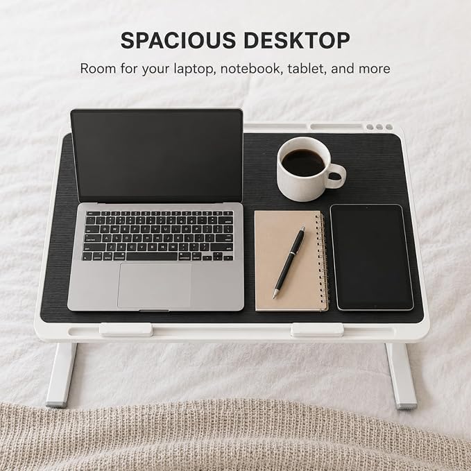 Foldable and Adjustable admireshun Laptop Bed Table with Hidden Drawer, Cup Holder, USB Voice-Controlled Night Light, Black, 23.6"x15.7", Suitable for Working, Gaming, and Other uses on Bed and Sofa - Image 7