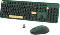 Colorful Wireless Computer Keyboards Mouse Combos (Green-Black) | UBOTIE Polychrome Round Keycaps Retro PC keyboards 2.4GHz Radio Frequency Connection With Optical Mouse Power Switch by UBOTIE