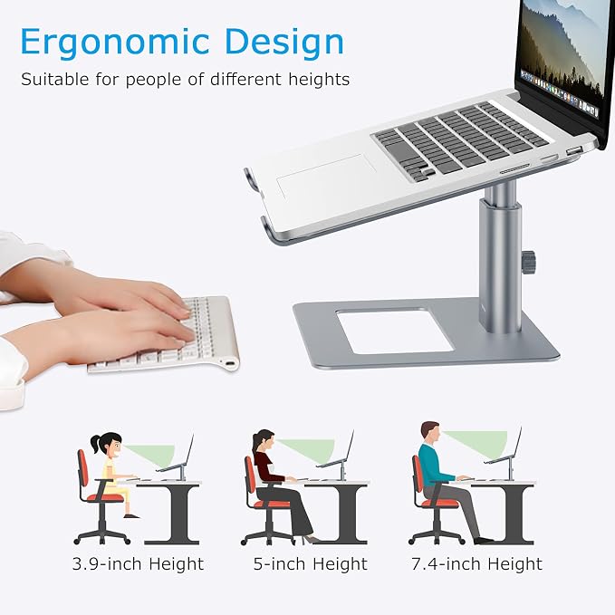 BoYata Laptop Stand, Height Adjustable Laptop Riser for 11-17" Laptops | Ergonomic Laptop Stand for Desk, Ventilated with U-Shaped Open Design, Sturdy Notebook Stand for 10-17'' Laptops, Grey - Image 4