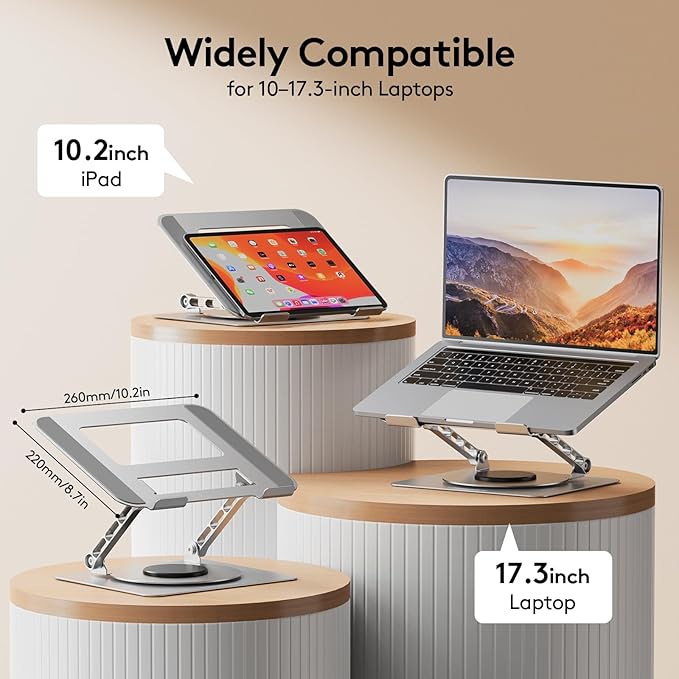 TECKNET Laptop Stand for Desk, 360° Rotating Laptop Stand for 10-17" Laptop | Ergonomic Foldable Height Adjustable Computer Riser for Office, Home, Remote Work Compatible with MacBook, HP Laptops, Silver - Image 2