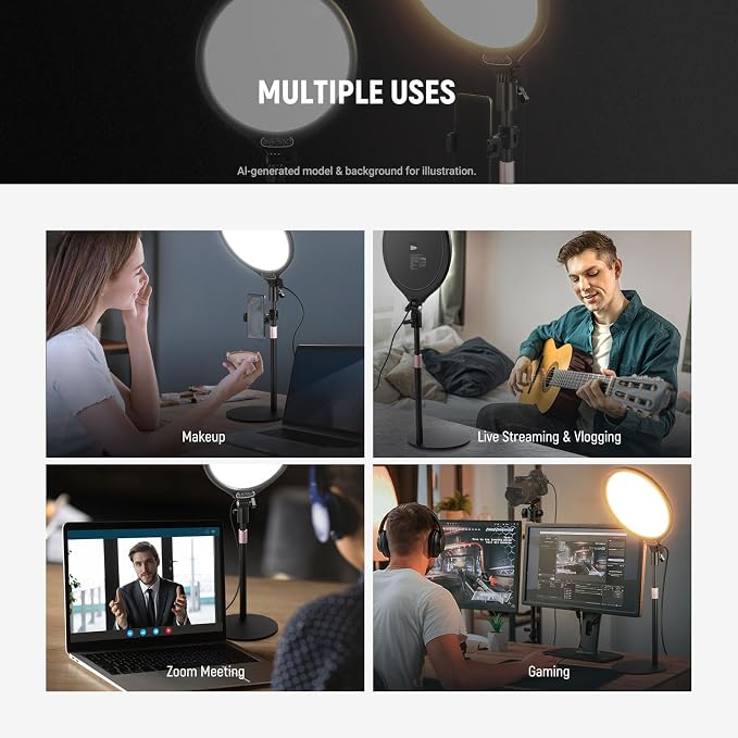 NEEWER Basics 2 Pack 10.5" Desktop LED Ring Light with Stand for Desk/Phone Holder, 3000-6500K Full Screen 15W Panel Lighting for iPhone Recording Streaming Selfie Laptop Webcam Video Conference, R10 - Image 7