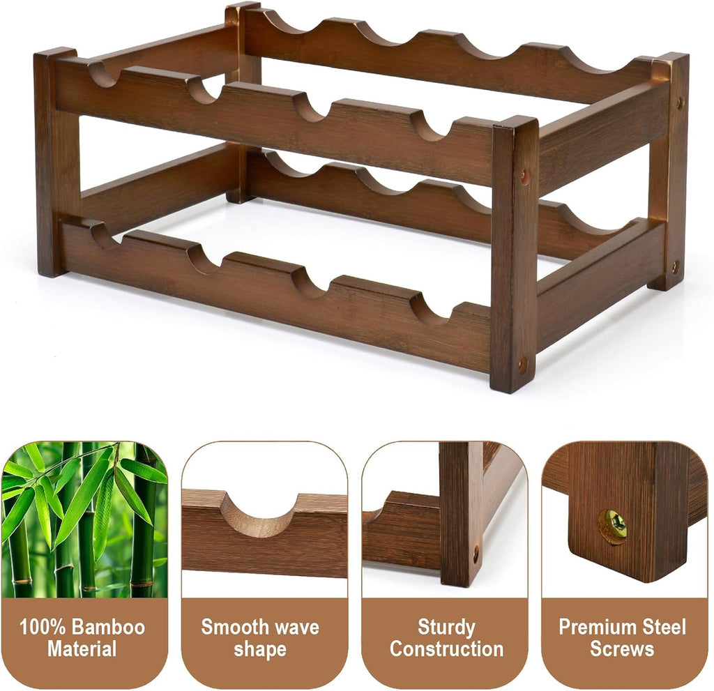 Bamboo Wine Rack, 2-Tier 8 Bottles Wine Storage Cabinet Shelf - Image 6