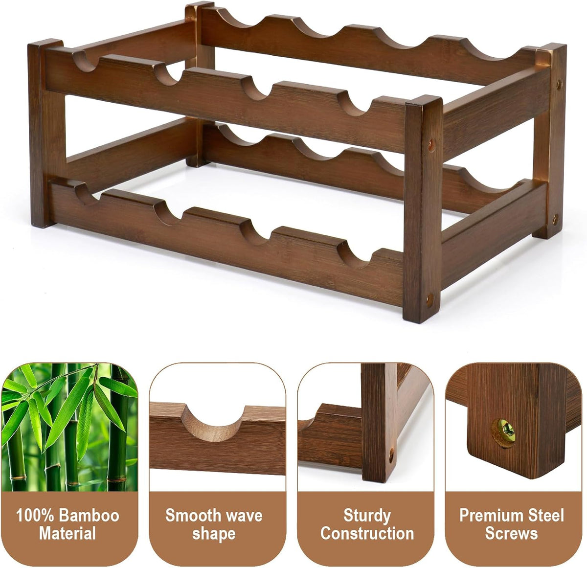 Bamboo Wine Rack, 2-Tier 8 Bottles Wine Storage Cabinet Shelf - Image 6