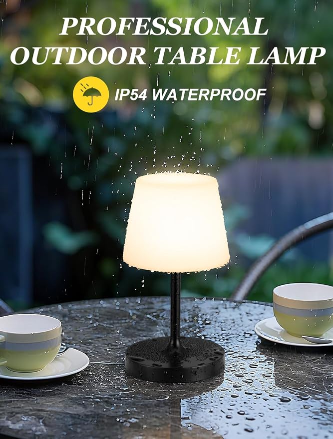 Shower Lamp IP54 Waterproof, Cordless Rechargeable Table Lamp, Outdoor Use | 4000mAh Battery Operated, Dimmable Touch Desk Light for Bathroom, Bathtub, Kitchen, Bedroom, Patio, Camping, Black 1Pack - Image 5