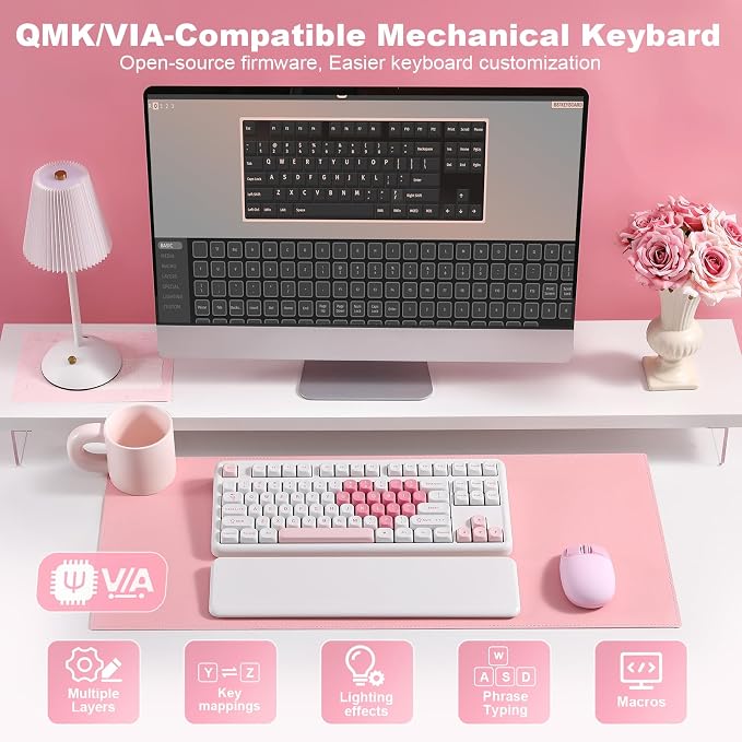YUNZII B87 TKL Wireless Mechanical Keyboard (White Heart,Milk Switch) | QMK/VIA, Wrist Rest, CreamyTyping, Cute MOA Keycaps, Gasket Mount, Hot Swap, RGB Backlit, NKRO, BT/2.4G/USB-C, for Win/Mac - Image 5