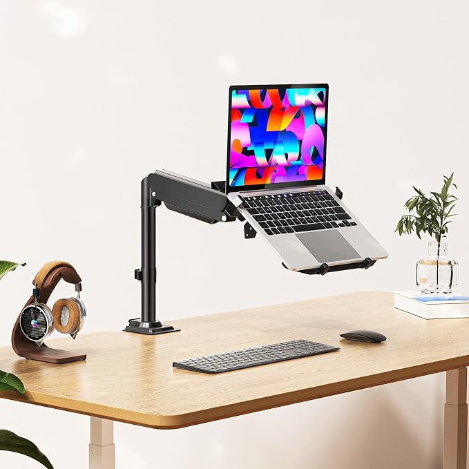 WALI Laptop Desk Mount for 15.6 inch Notebook, Fully Adjustable Single Monitor Arm with Laptop Holder for 32 inch Screen, Laptops Stand with Ventilated Tray, Up to 22 Lbs, (GSDM00LP), Black - Image 8