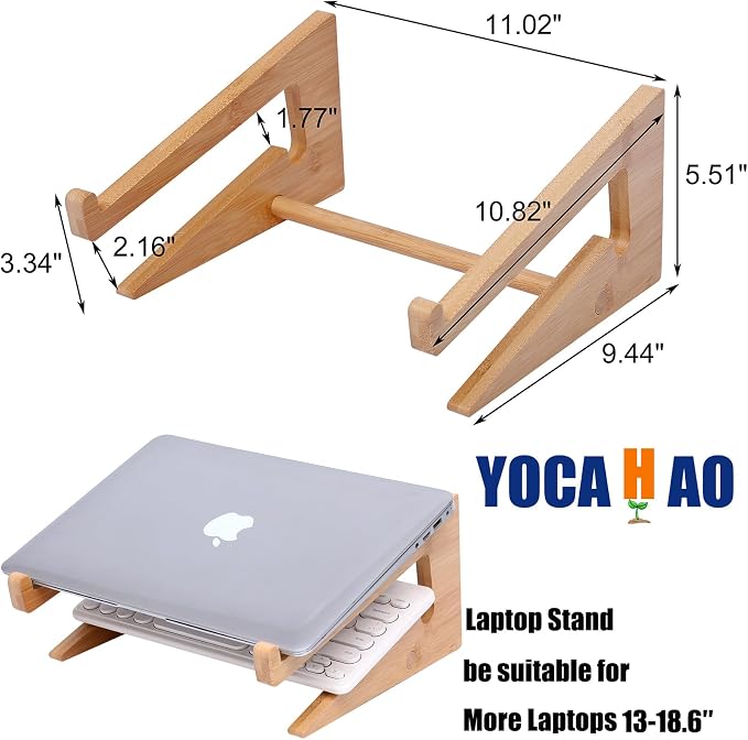 Wooden Laptop Stand Vertical Laptop for 13-18.6in Laptop,Bamboo Stand for Desk - Image 6