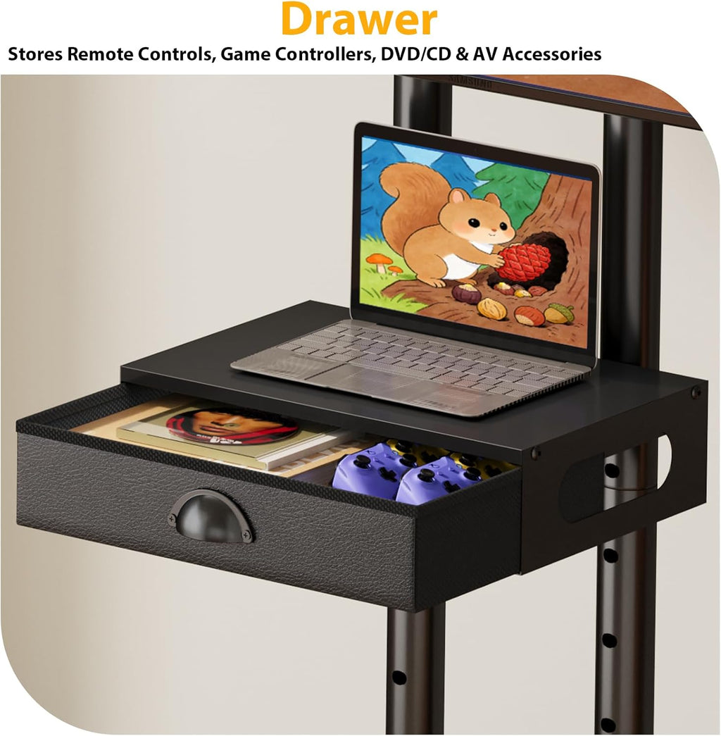 Rolling TV Stand with Drawer for 32-75 Inch TVs, Adjustable Storage Shelf - Image 5