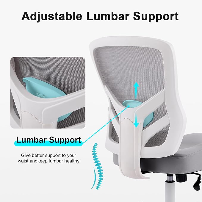 YFO Ergonomic Office Chair, Mesh Computer Desk Chair with Adjustable Back Lumbar Support and Armrests, Comfy Executive Rolling Swivel Task Chair for Home Office, Grey - Image 5